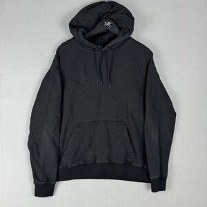 8 By Yoox Black Faded Essential Pullover Hoodie Mens Large Cotton Streetwear